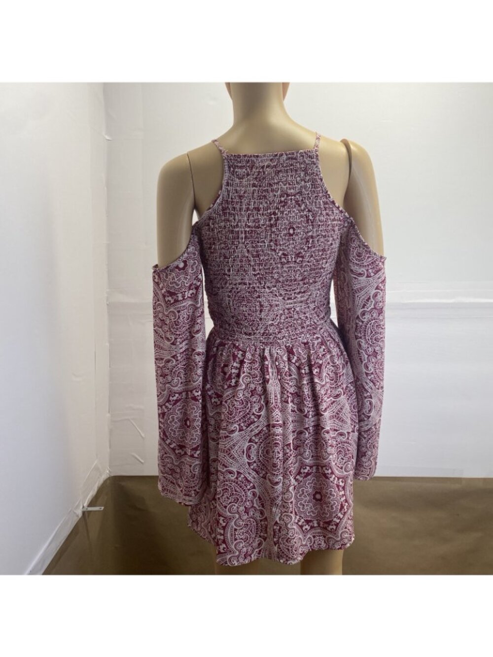 Mi Ami Women’s Smocked Open Shoulder Dress Deep Pink Small Mini Summer Used - Picture 2 of 11